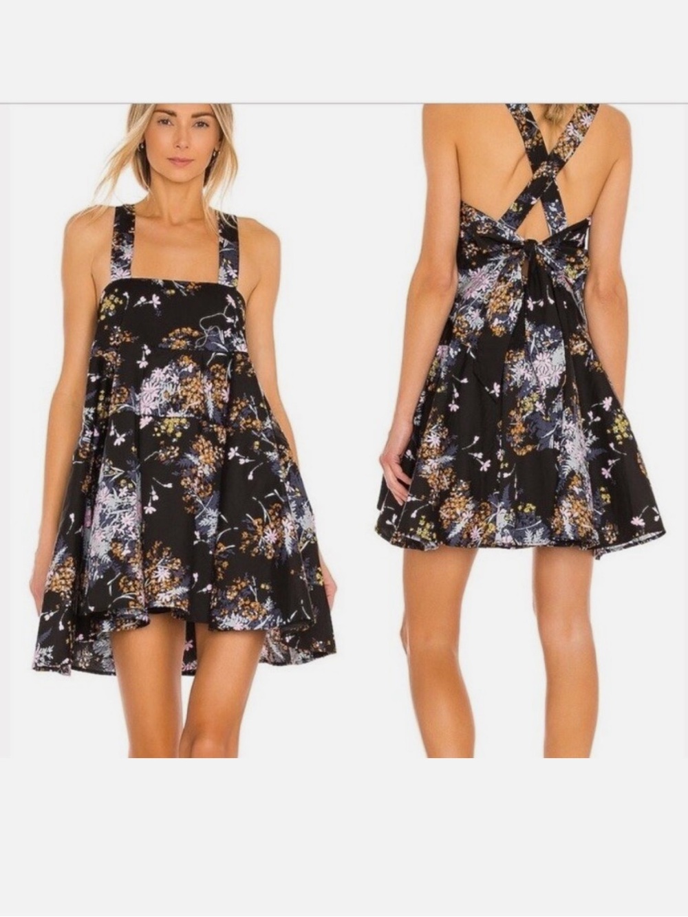 NWT Free People Women's Let The Sunshine Floral Dark Combo Babydoll A-Line Mini